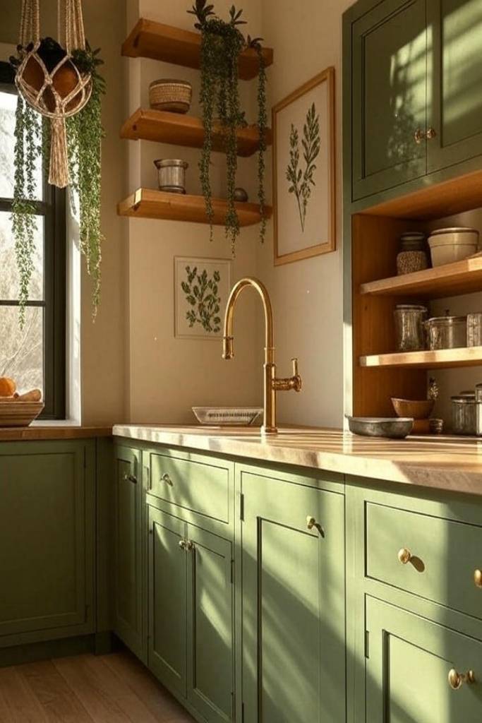 Green and Brass: Nature-Inspired Kitchen Design