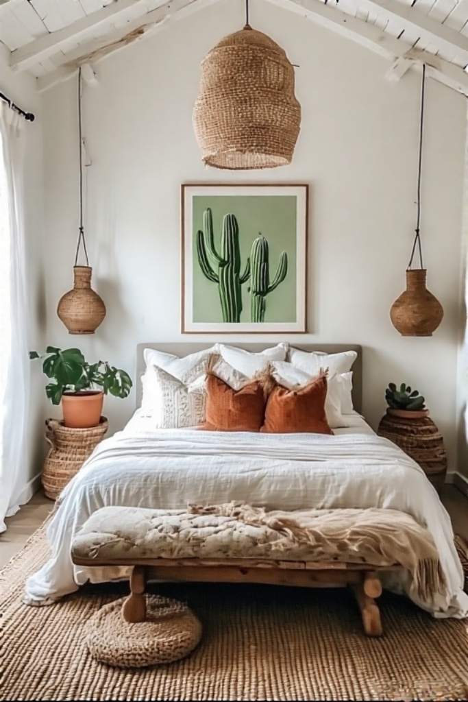Desert Boho Bedroom with Cactus Art