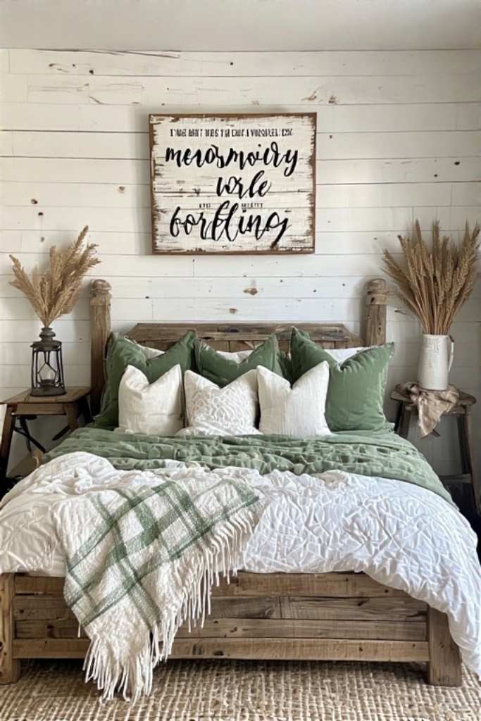 Farmhouse Boho Bedroom with Quote Wall