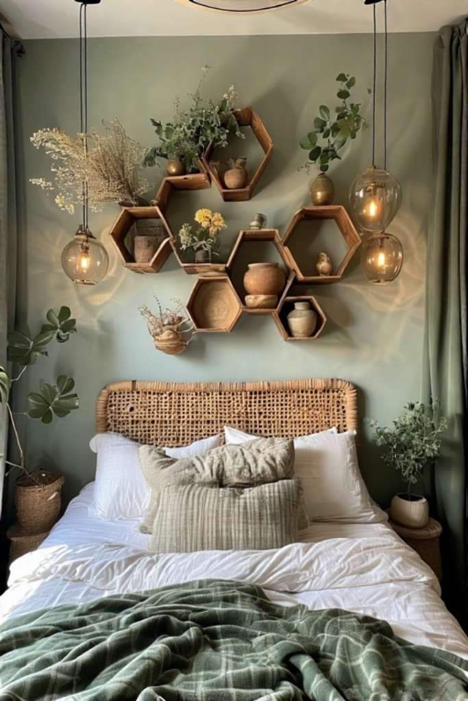green boho bedroom