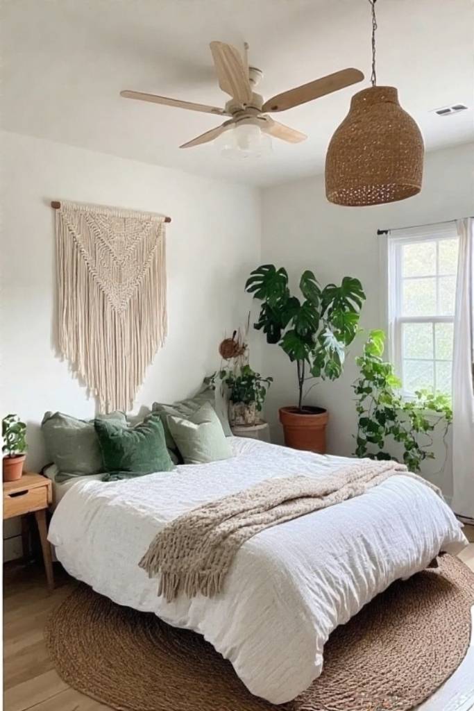 Minimal Green & White Boho Bedroom
