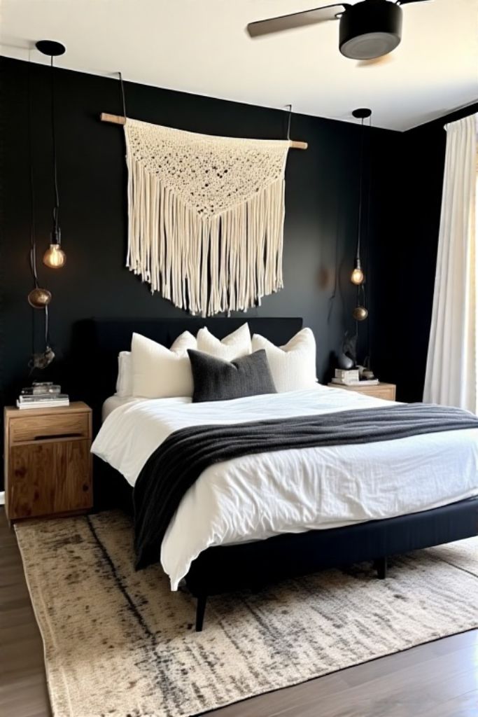 Moody Black Boho Bedroom