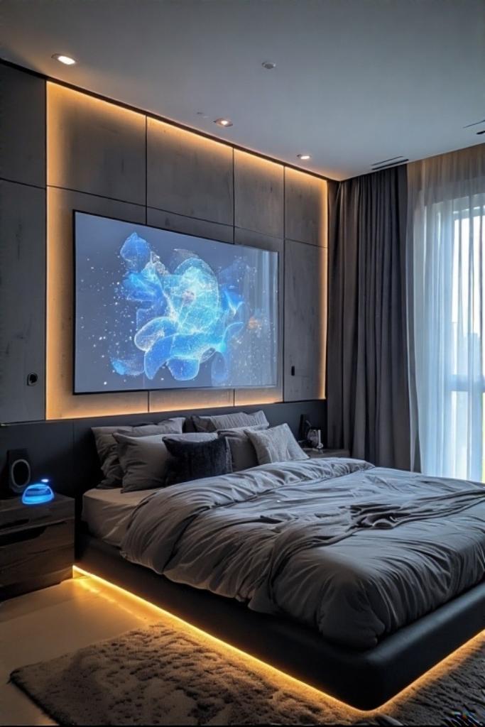 Muted Techno Retreat Bedroom