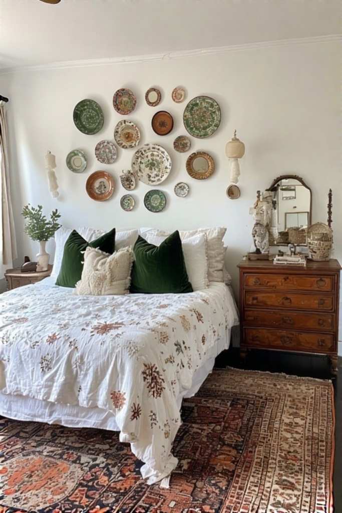 Vintage Boho Bedroom with Plate Decor