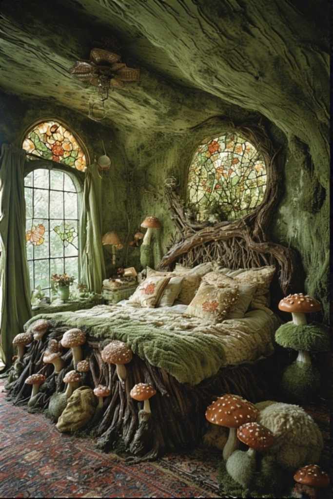 Whimsical Mushroom Cottage Bedroom